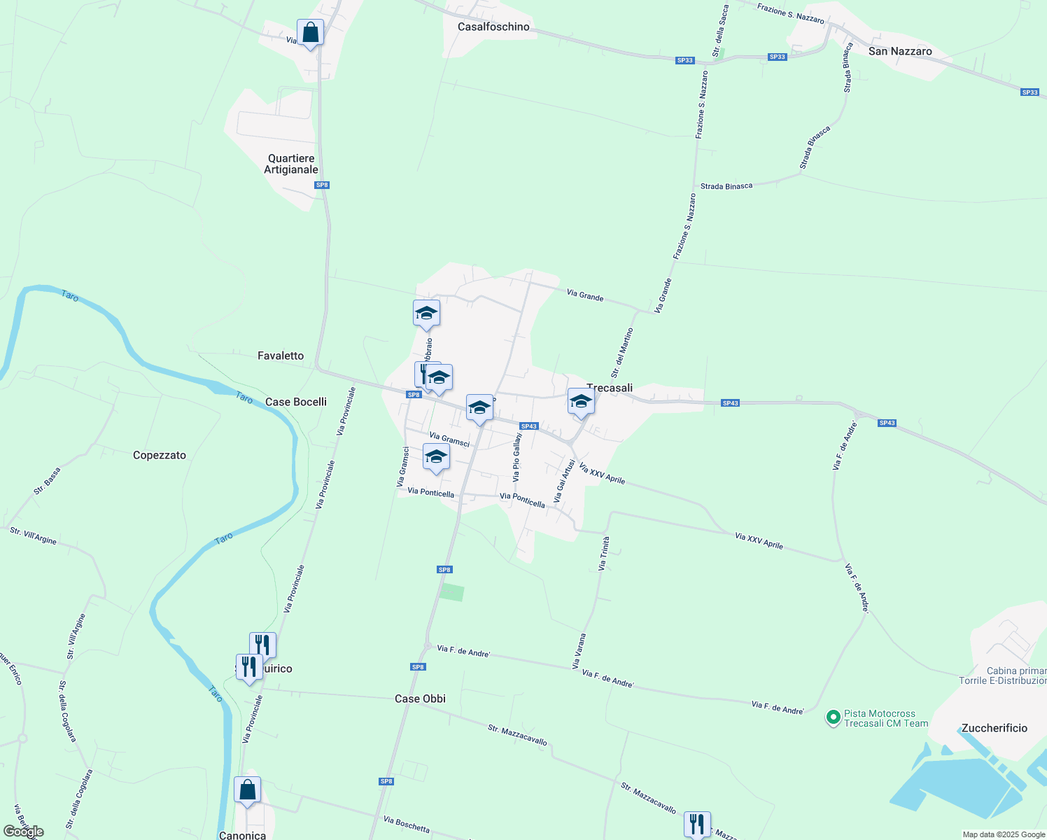 map of restaurants, bars, coffee shops, grocery stores, and more near 1 Via Pio Gallani in Trecasali