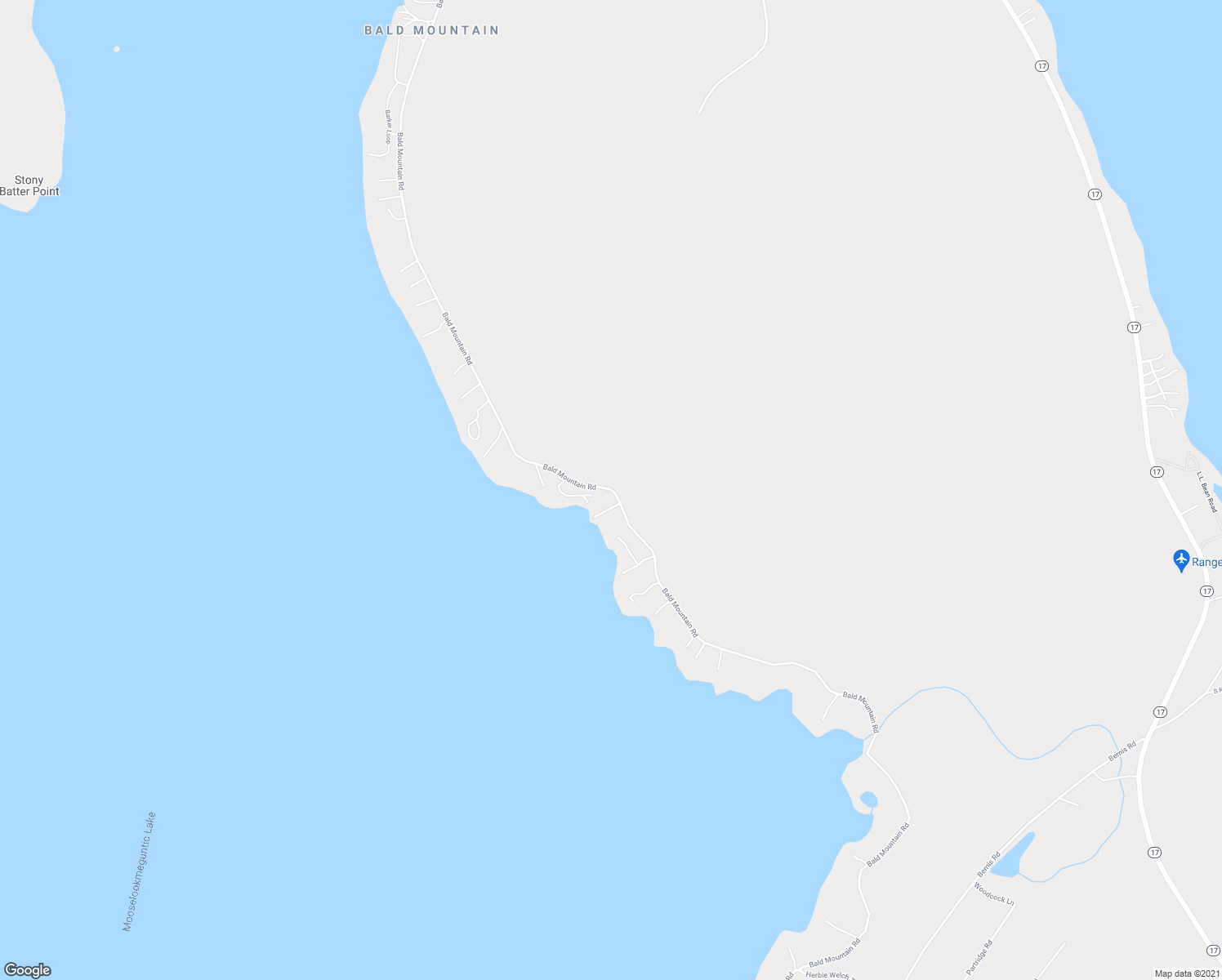 map of restaurants, bars, coffee shops, grocery stores, and more near Bald Mountain Road in Rangeley