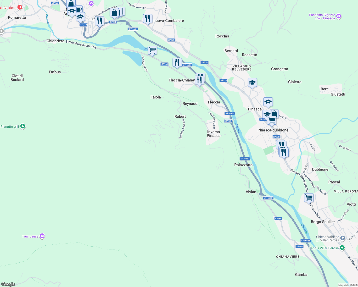 map of restaurants, bars, coffee shops, grocery stores, and more near 1 Borgata Serre in Città Metropolitana di Torino