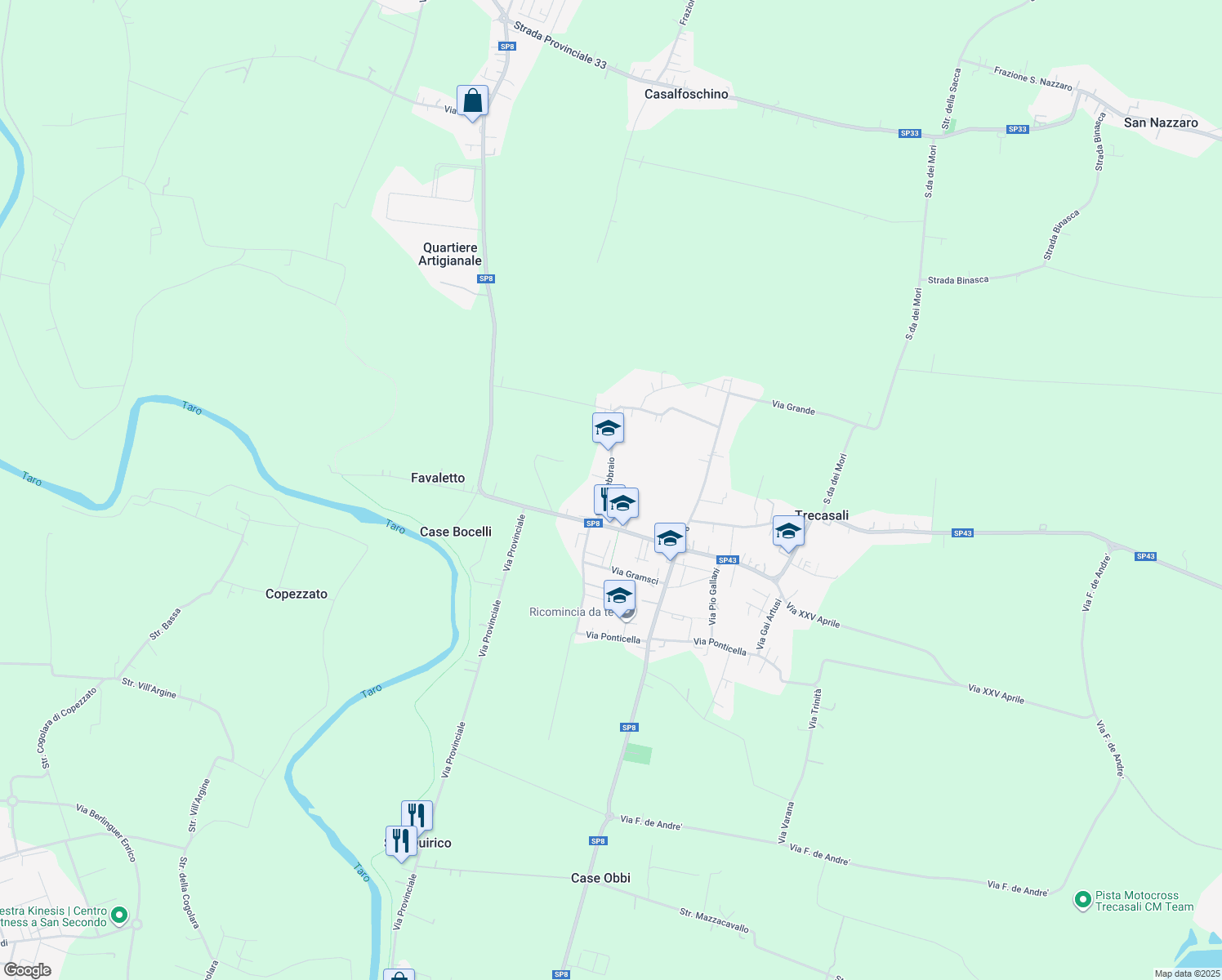 map of restaurants, bars, coffee shops, grocery stores, and more near 8 Via XI Febbraio in Trecasali