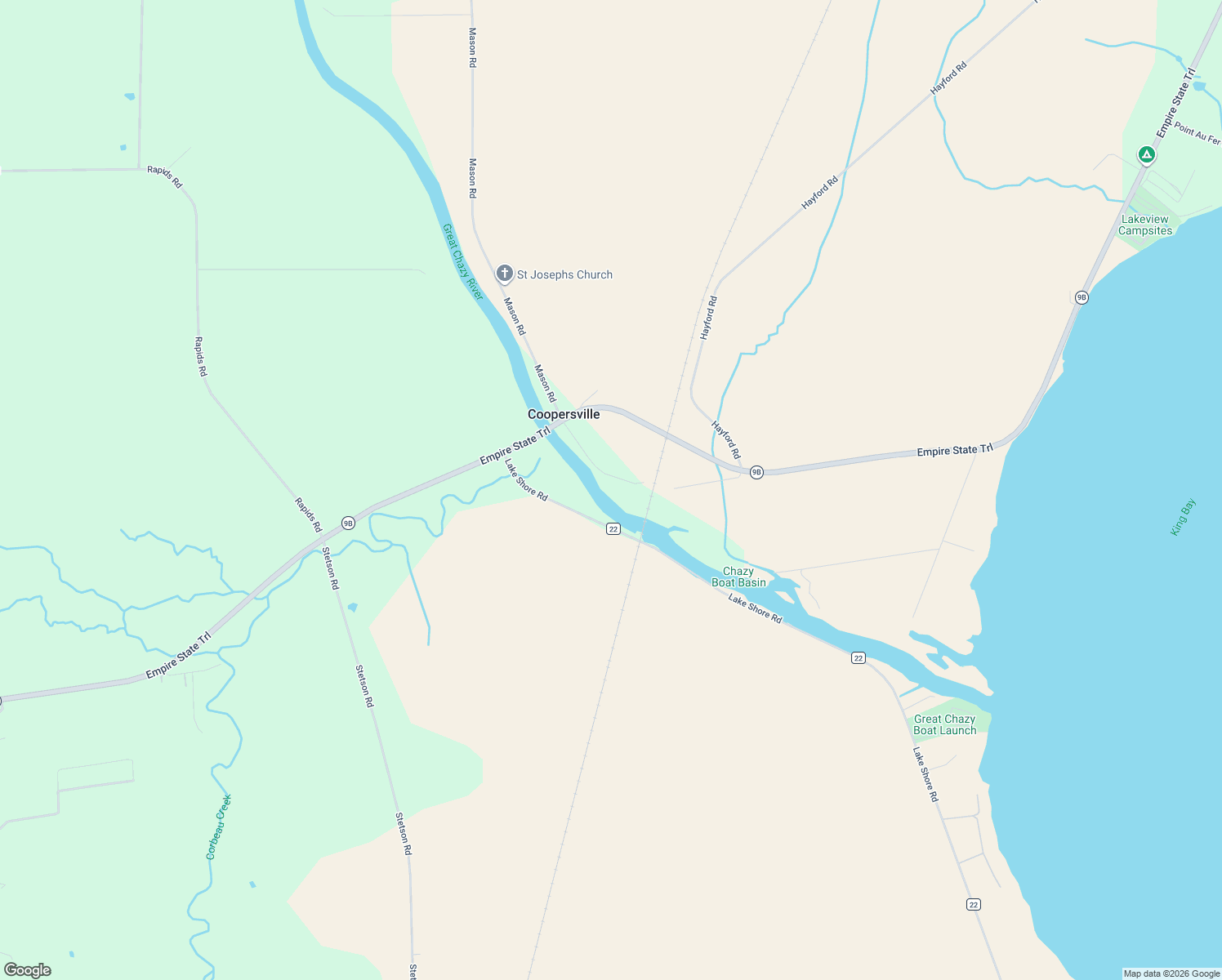 map of restaurants, bars, coffee shops, grocery stores, and more near 46 Bechard Rd in Champlain