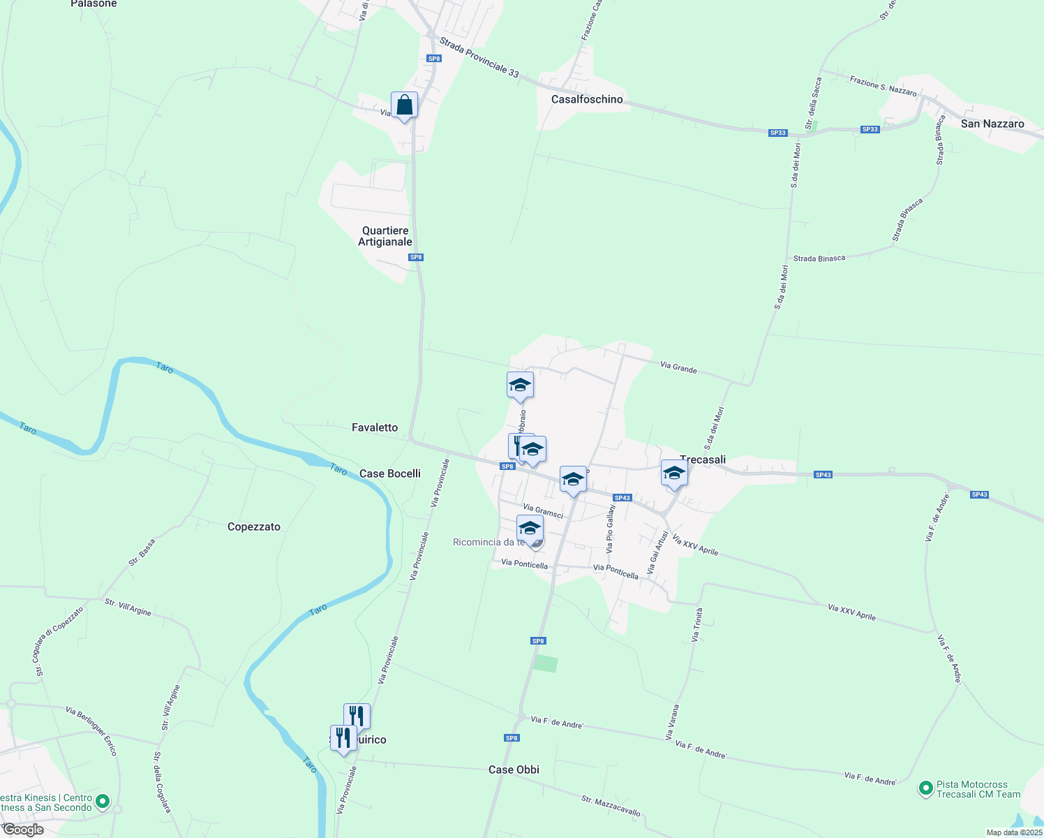 map of restaurants, bars, coffee shops, grocery stores, and more near 8 Via XI Febbraio in Trecasali