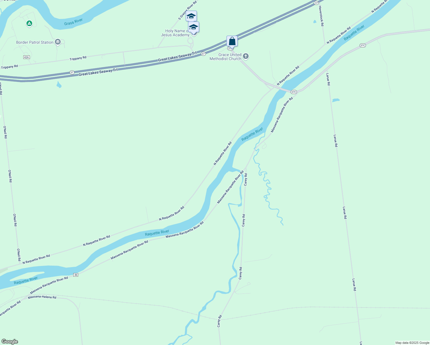 map of restaurants, bars, coffee shops, grocery stores, and more near 914 Raquette River Rd in Massena