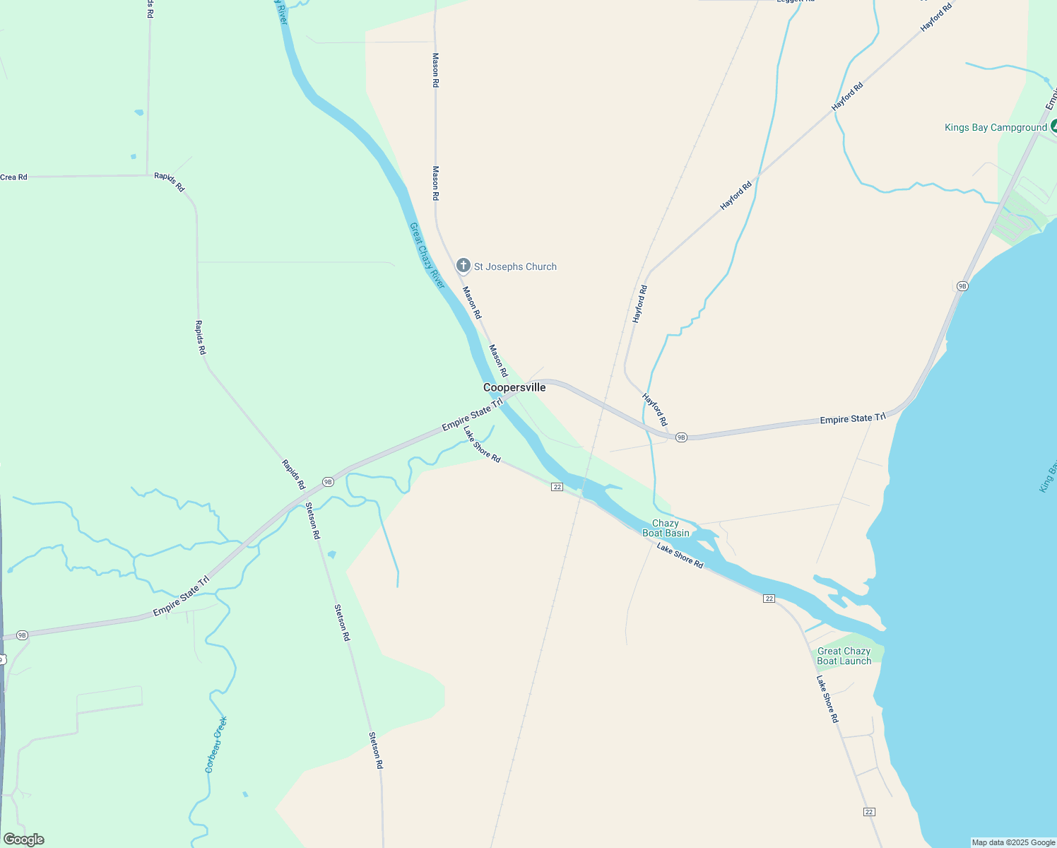 map of restaurants, bars, coffee shops, grocery stores, and more near 22 Bechard Road in Champlain