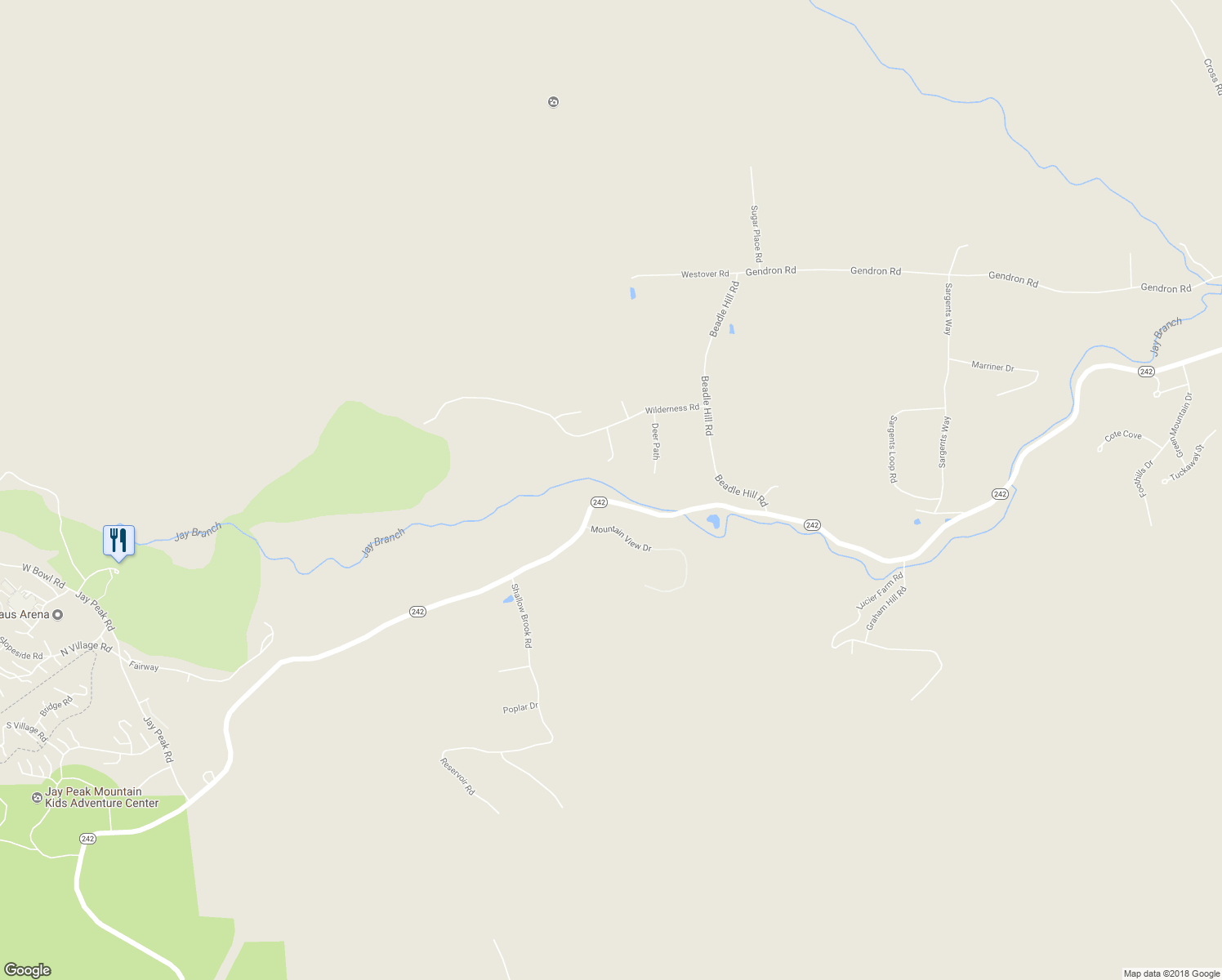 map of restaurants, bars, coffee shops, grocery stores, and more near 3165 Vermont 242 in Jay