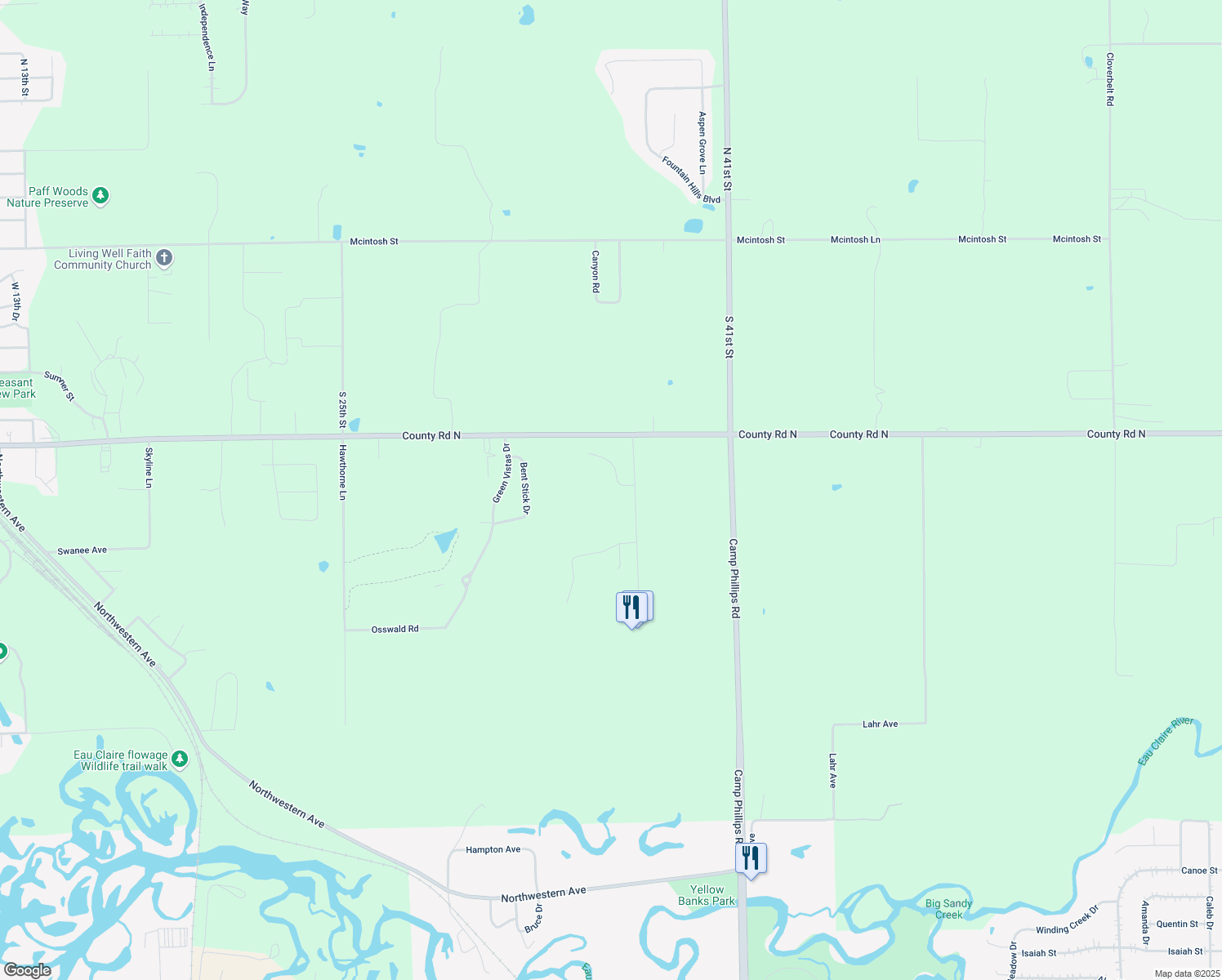 map of restaurants, bars, coffee shops, grocery stores, and more near 3617 Golf View Dr in Wausau