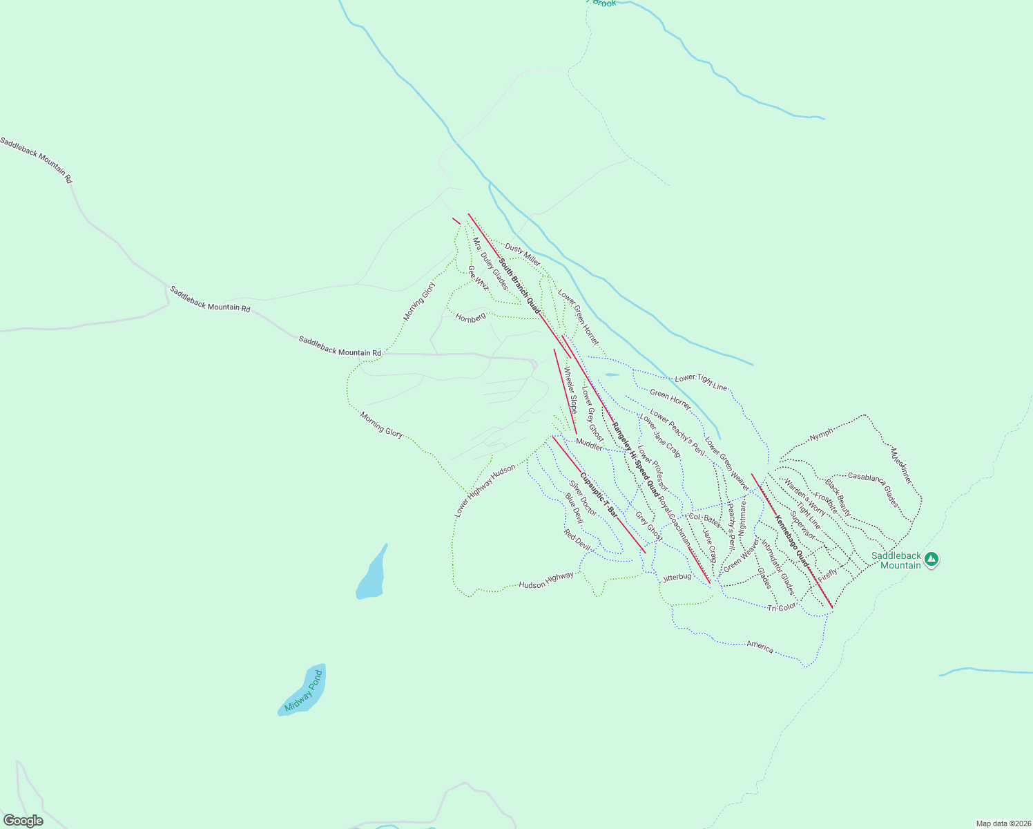 map of restaurants, bars, coffee shops, grocery stores, and more near Saddleback Mountain Road in Rangeley