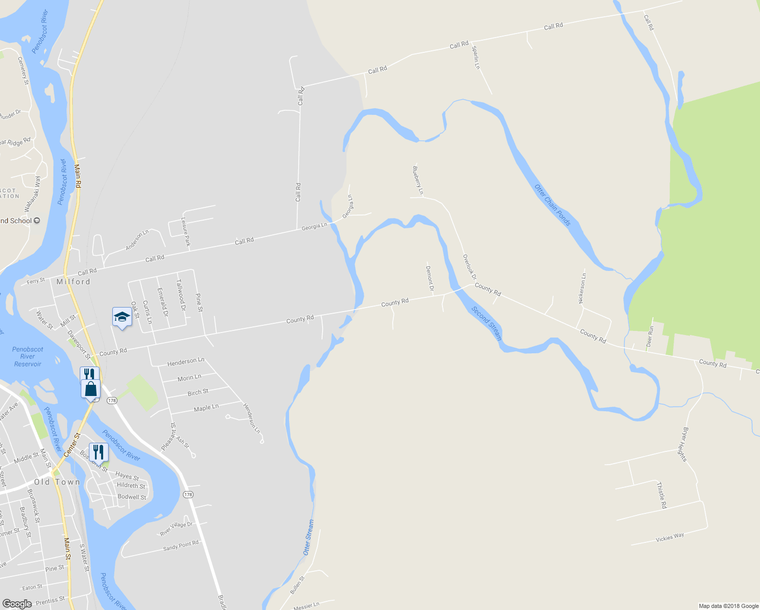 map of restaurants, bars, coffee shops, grocery stores, and more near 504 County Road in Milford