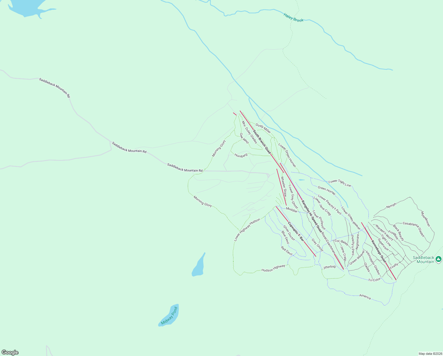 map of restaurants, bars, coffee shops, grocery stores, and more near Saddleback Mountain Road in Rangeley