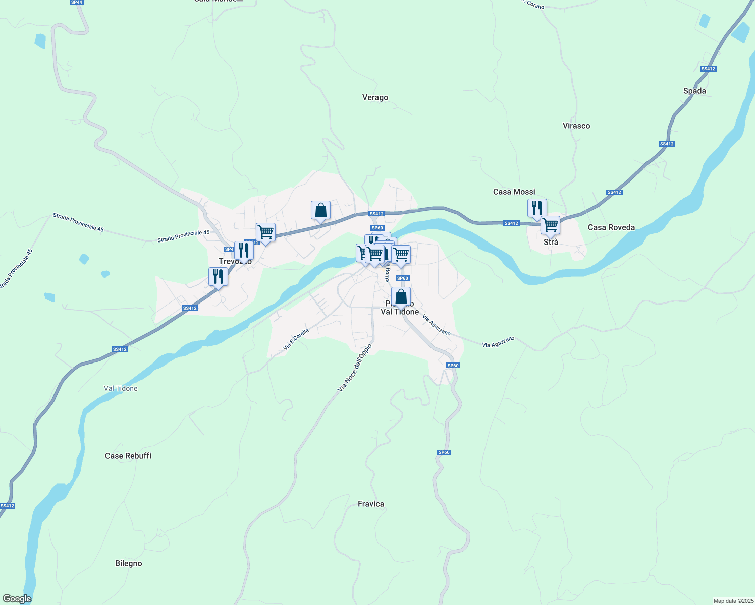 map of restaurants, bars, coffee shops, grocery stores, and more near 64 Viale Giuseppe Castagnetti in Pianello Val Tidone