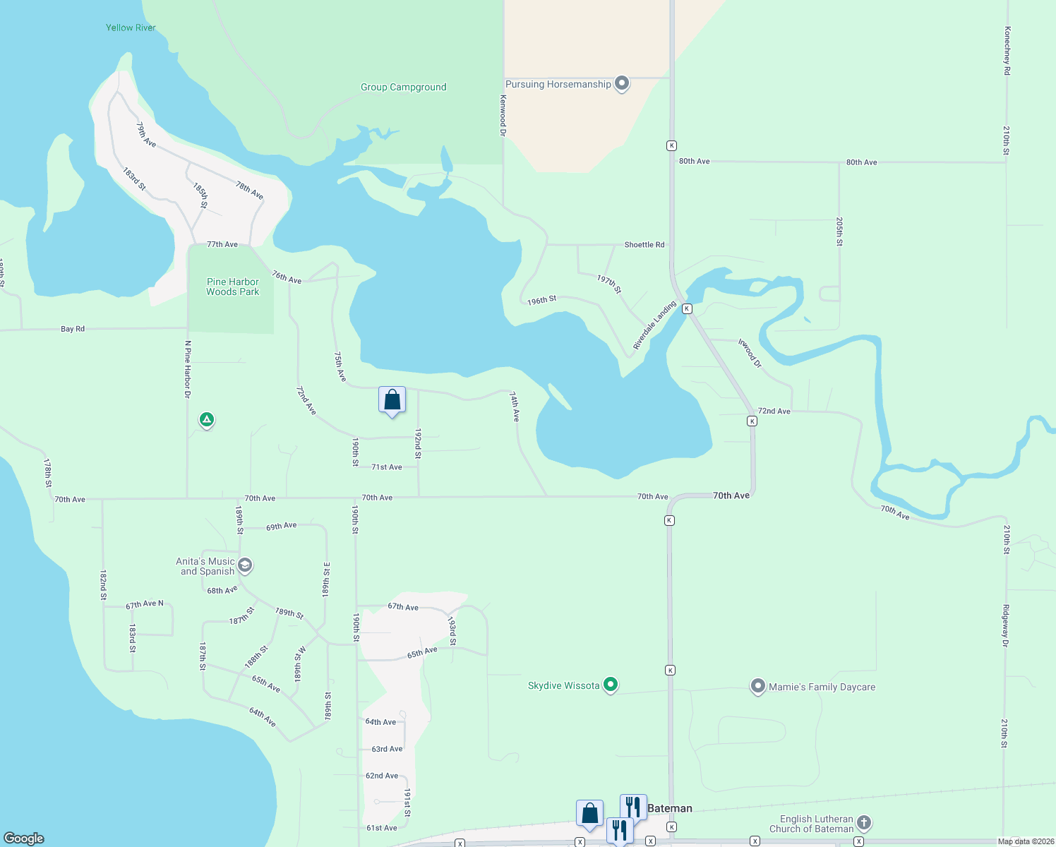 map of restaurants, bars, coffee shops, grocery stores, and more near 19550 74th Avenue in Chippewa Falls