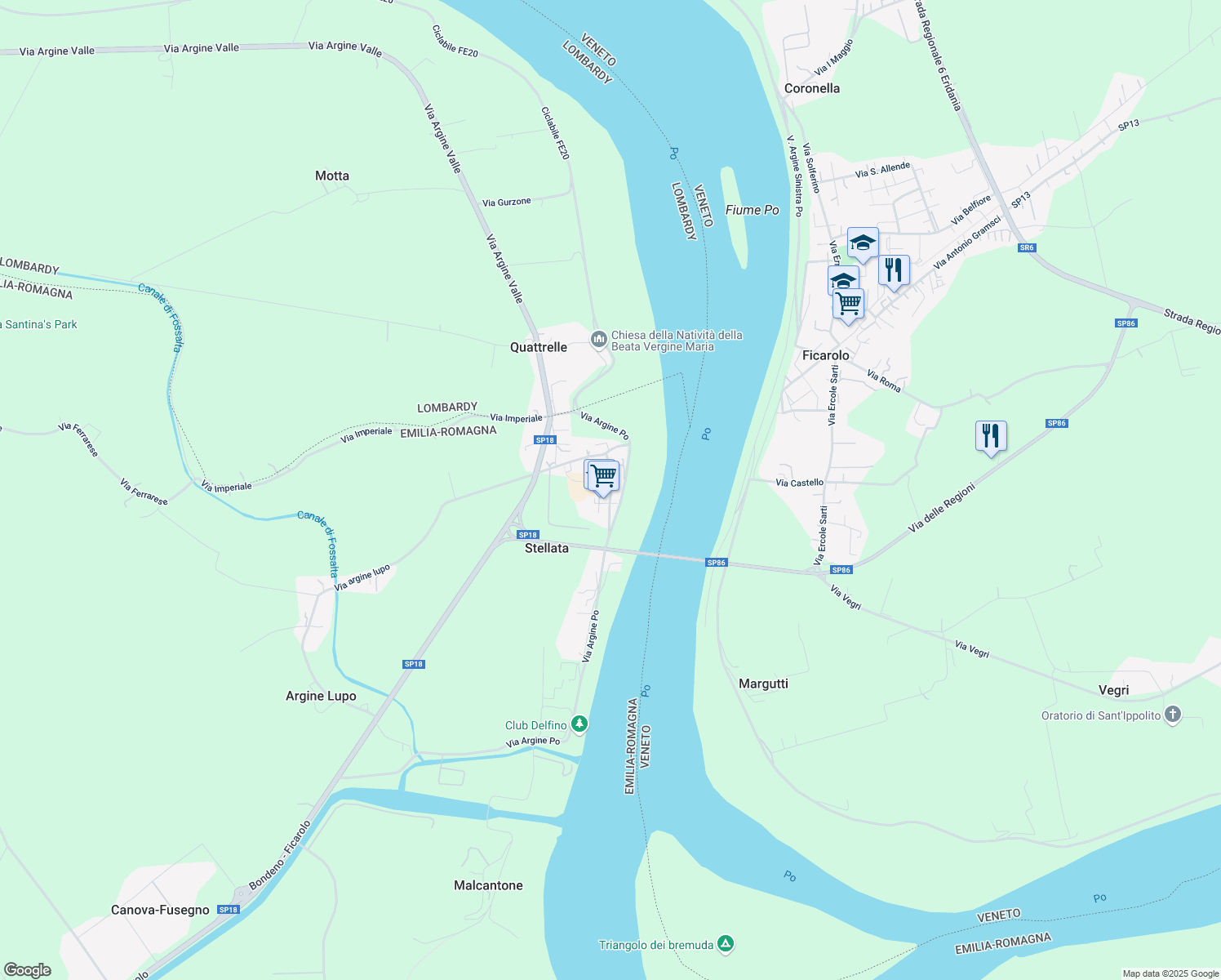 map of restaurants, bars, coffee shops, grocery stores, and more near 293 Via Antonio Gramsci in Stellata