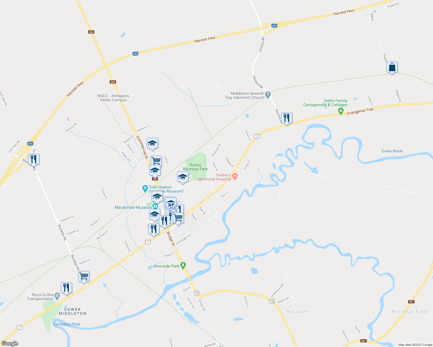 map of restaurants, bars, coffee shops, grocery stores, and more near 19 Taylor Drive in Middleton