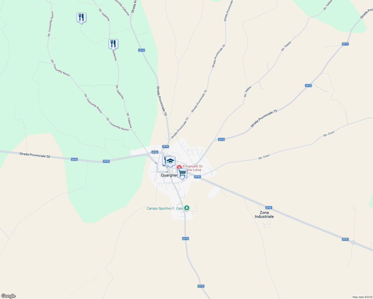 map of restaurants, bars, coffee shops, grocery stores, and more near 2 Via Kennedy in Quargnento