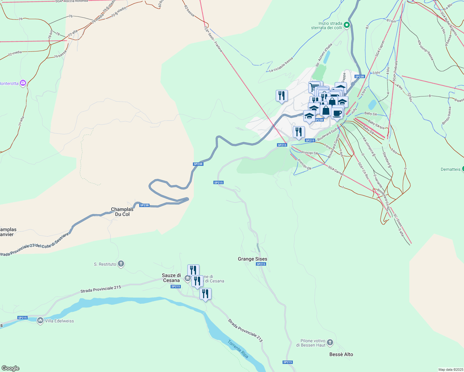 map of restaurants, bars, coffee shops, grocery stores, and more near in Metropolitan City of Turin