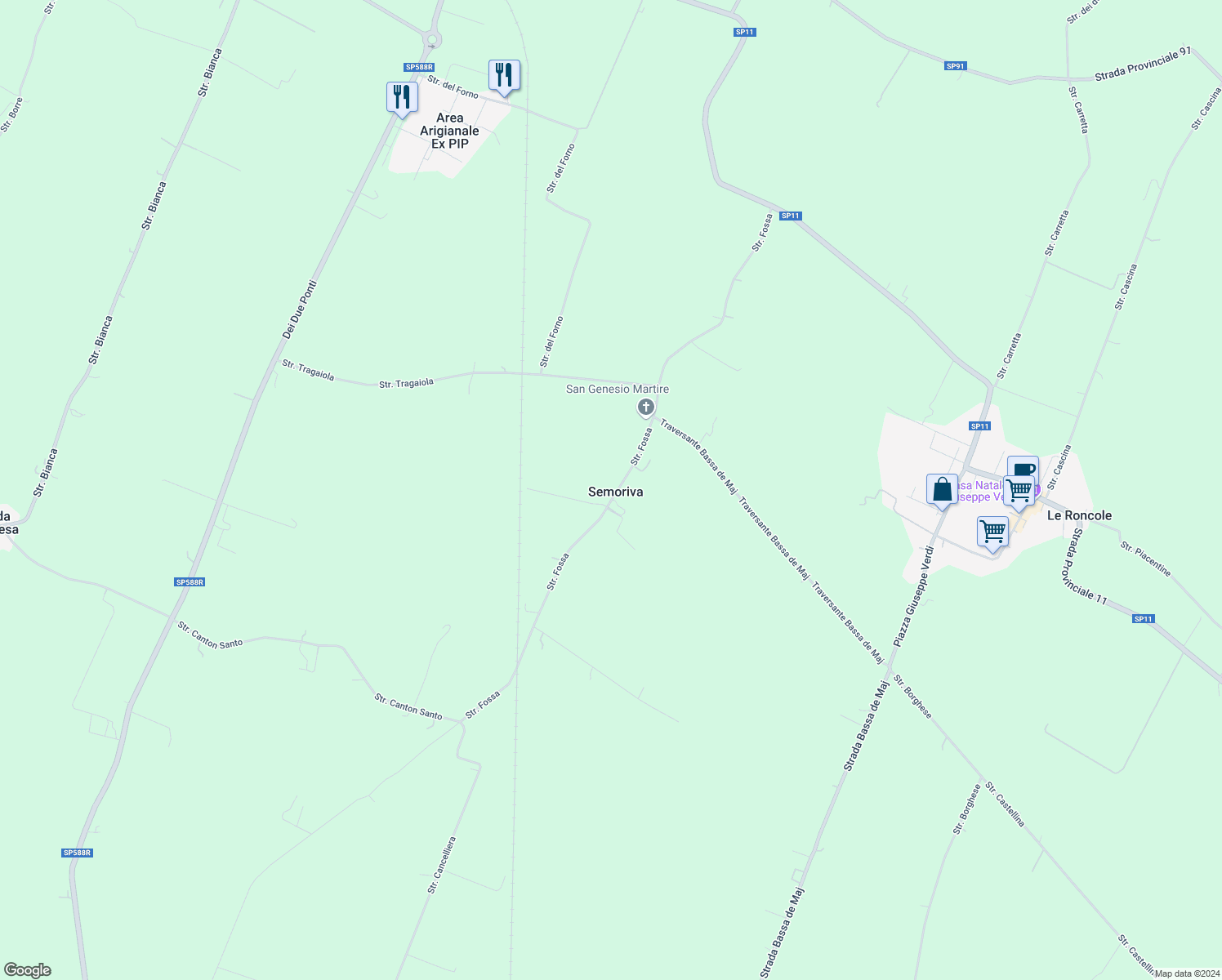map of restaurants, bars, coffee shops, grocery stores, and more near 23 Strada Fossa in Semoriva