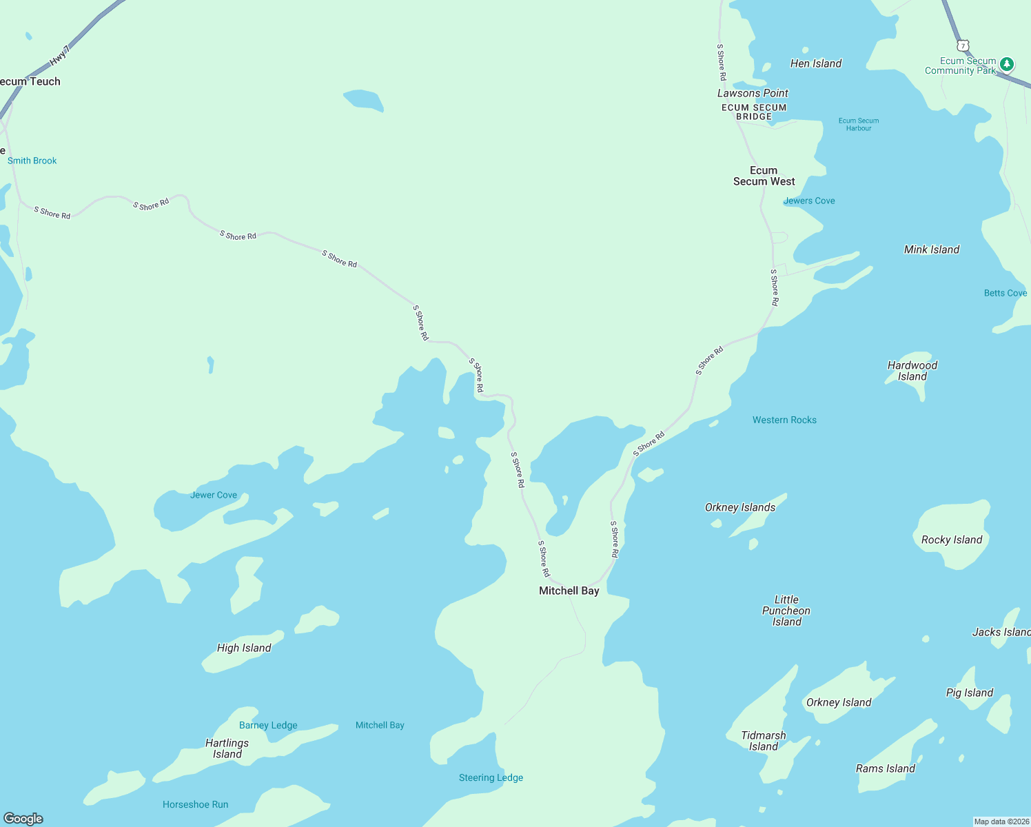 map of restaurants, bars, coffee shops, grocery stores, and more near 671 South Shore Road in Moser River