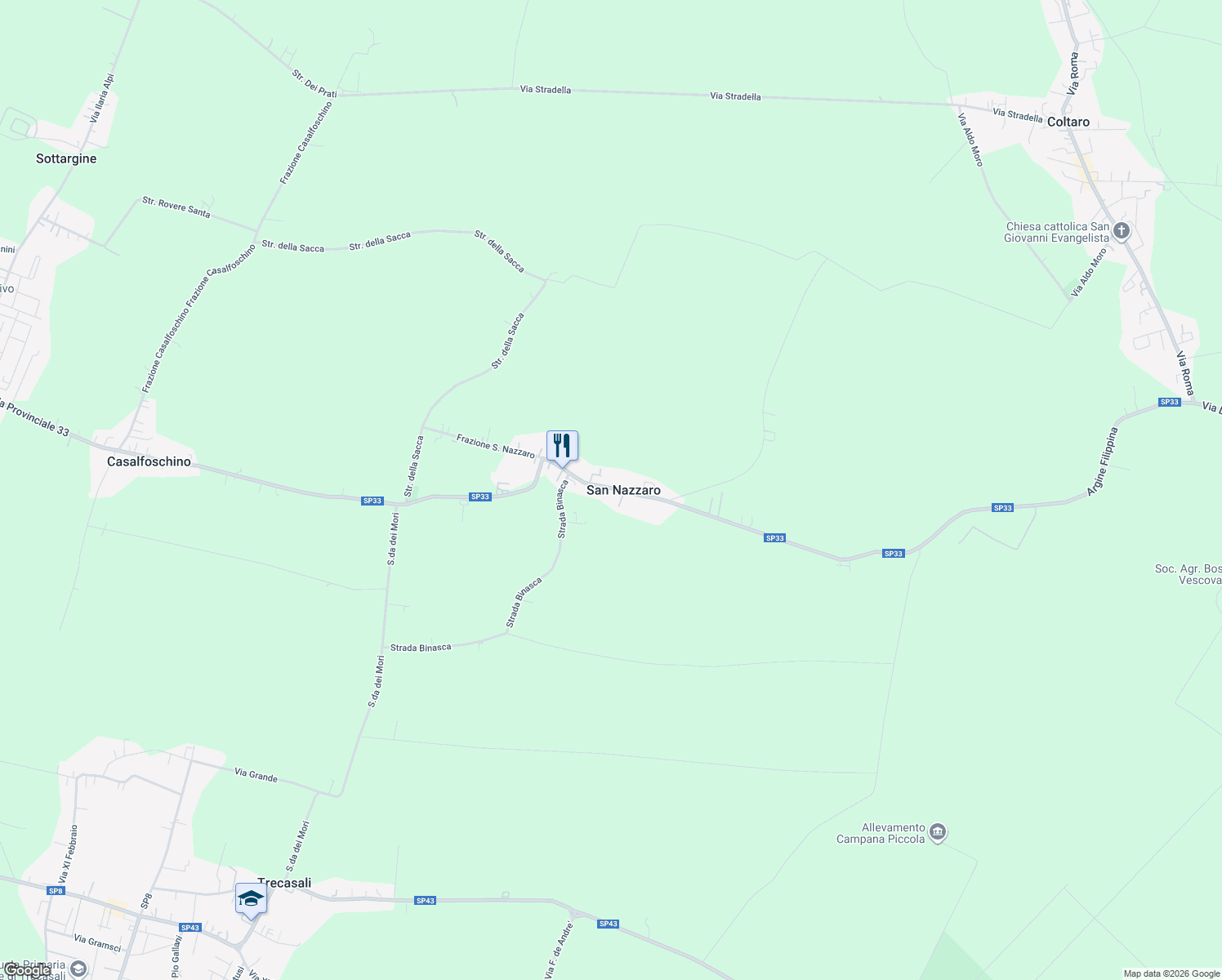 map of restaurants, bars, coffee shops, grocery stores, and more near 104 Argine Filippina in San Nazzaro