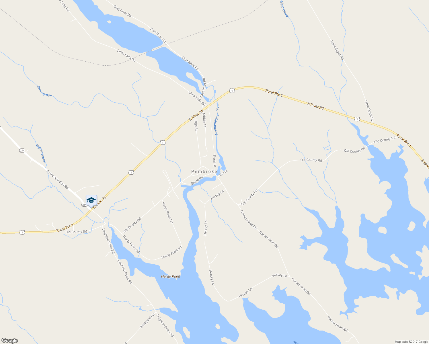 map of restaurants, bars, coffee shops, grocery stores, and more near 83 Front Street in Pembroke