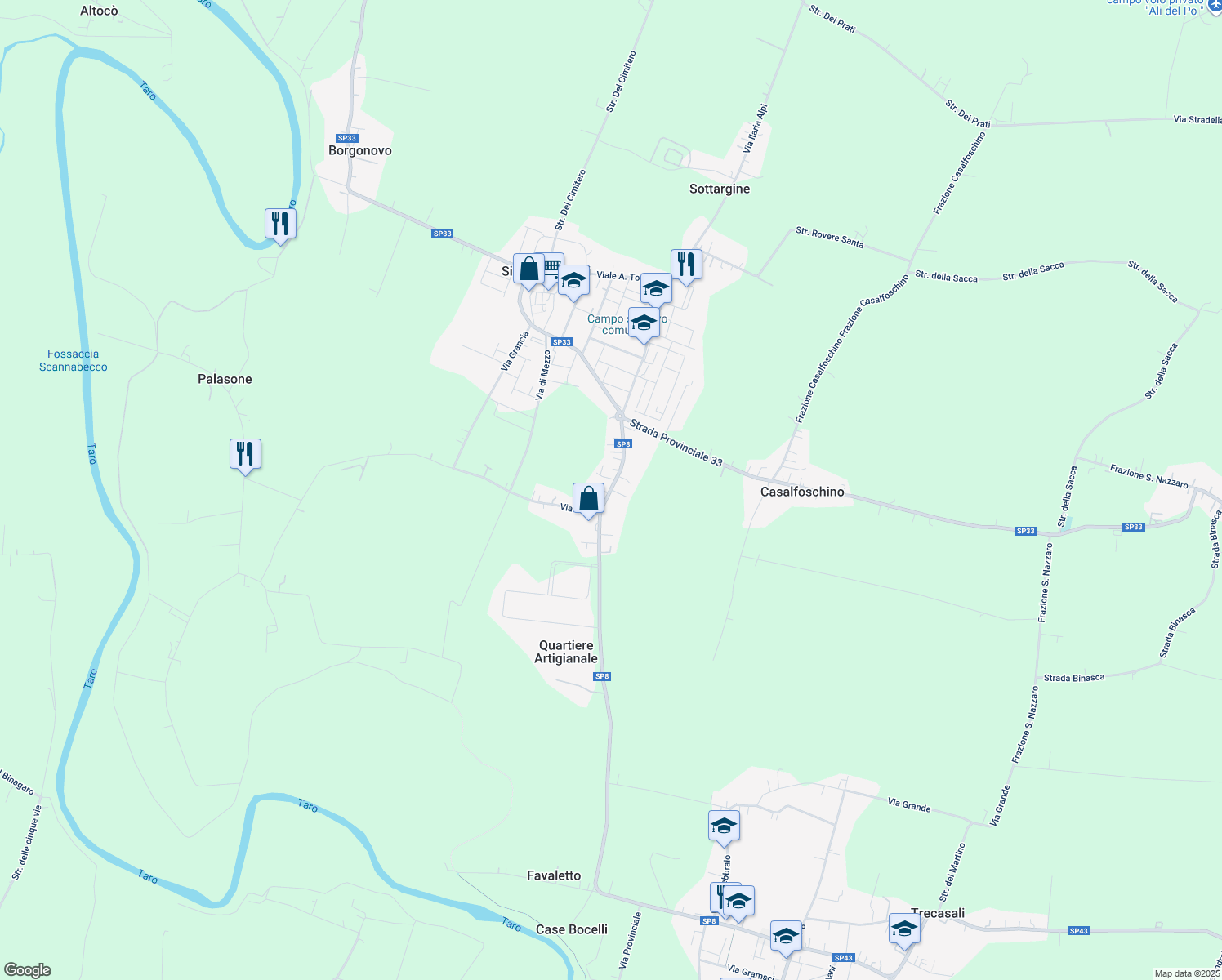 map of restaurants, bars, coffee shops, grocery stores, and more near 16 Strada Provinciale 8 in Sissa Trecasali