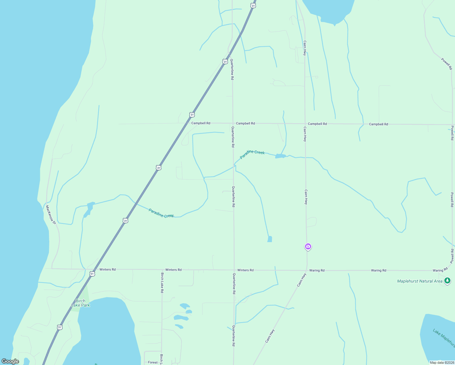 map of restaurants, bars, coffee shops, grocery stores, and more near 5408 Quarterline Road in Kewadin