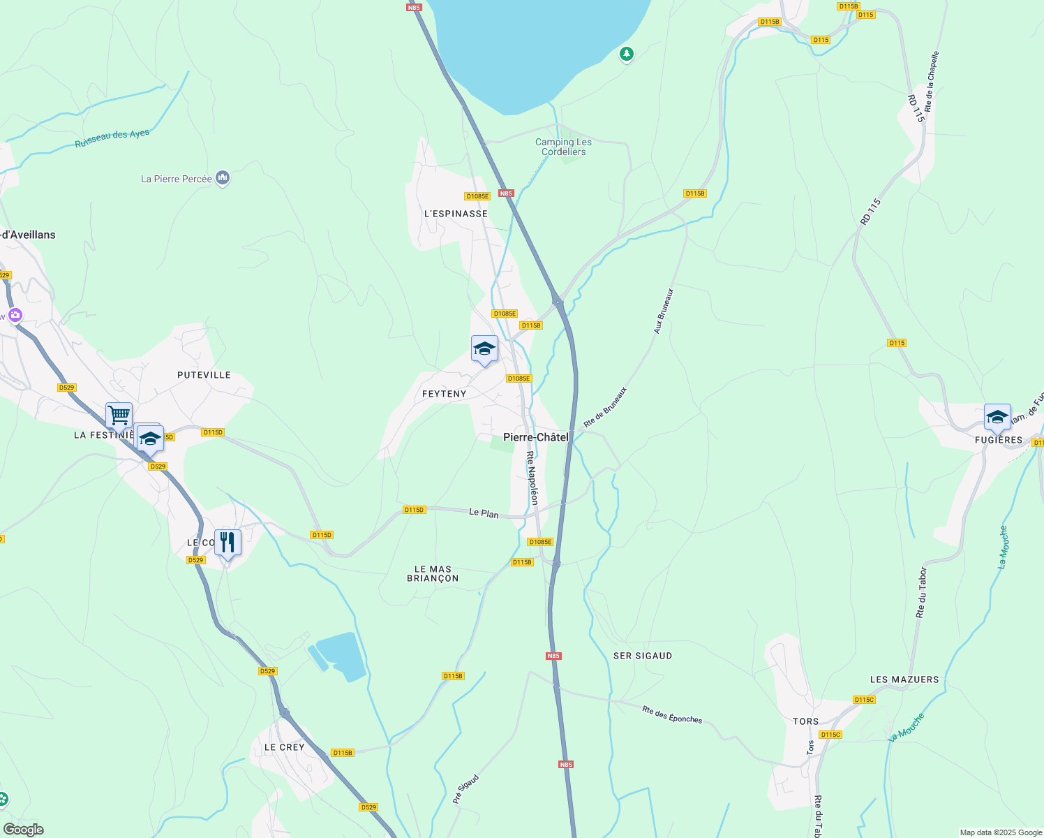 map of restaurants, bars, coffee shops, grocery stores, and more near 40 Chemin Vieux in Pierre-Châtel