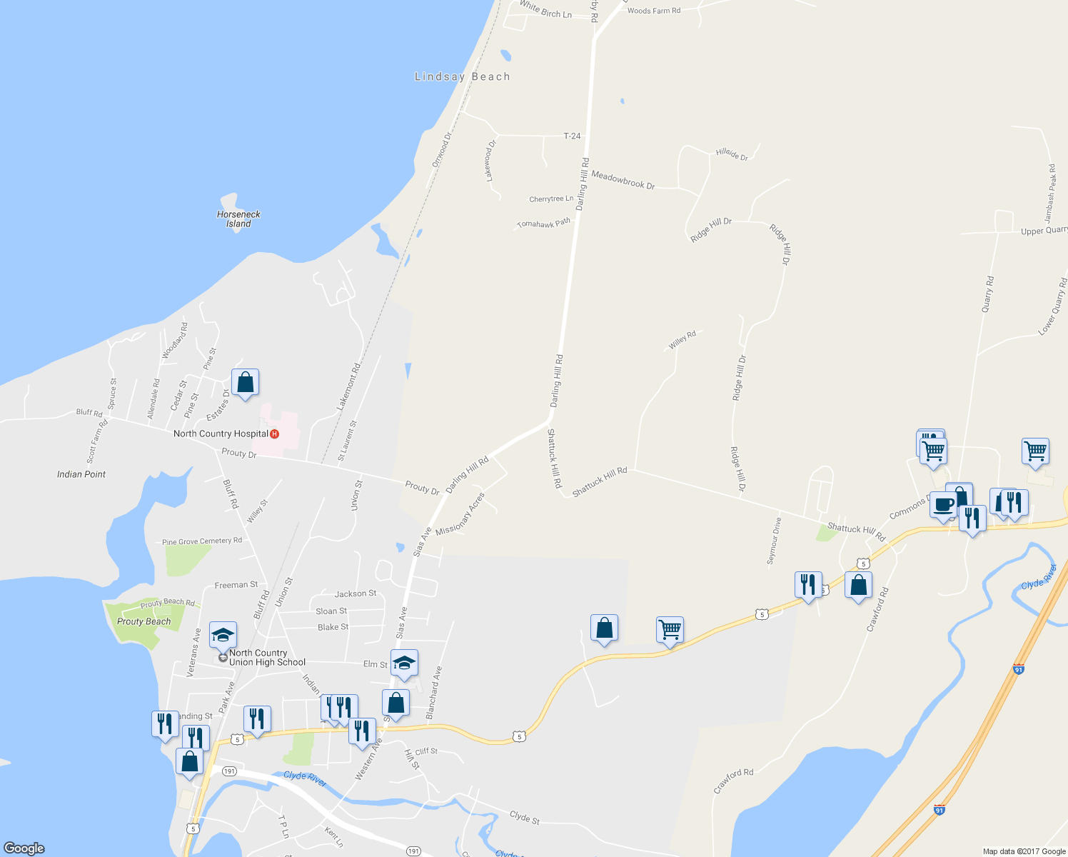 map of restaurants, bars, coffee shops, grocery stores, and more near 4262 Darling Hill Road in Newport