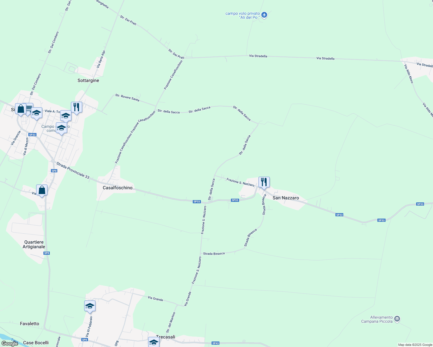 map of restaurants, bars, coffee shops, grocery stores, and more near 6 Strada della Sacca in San Nazzaro