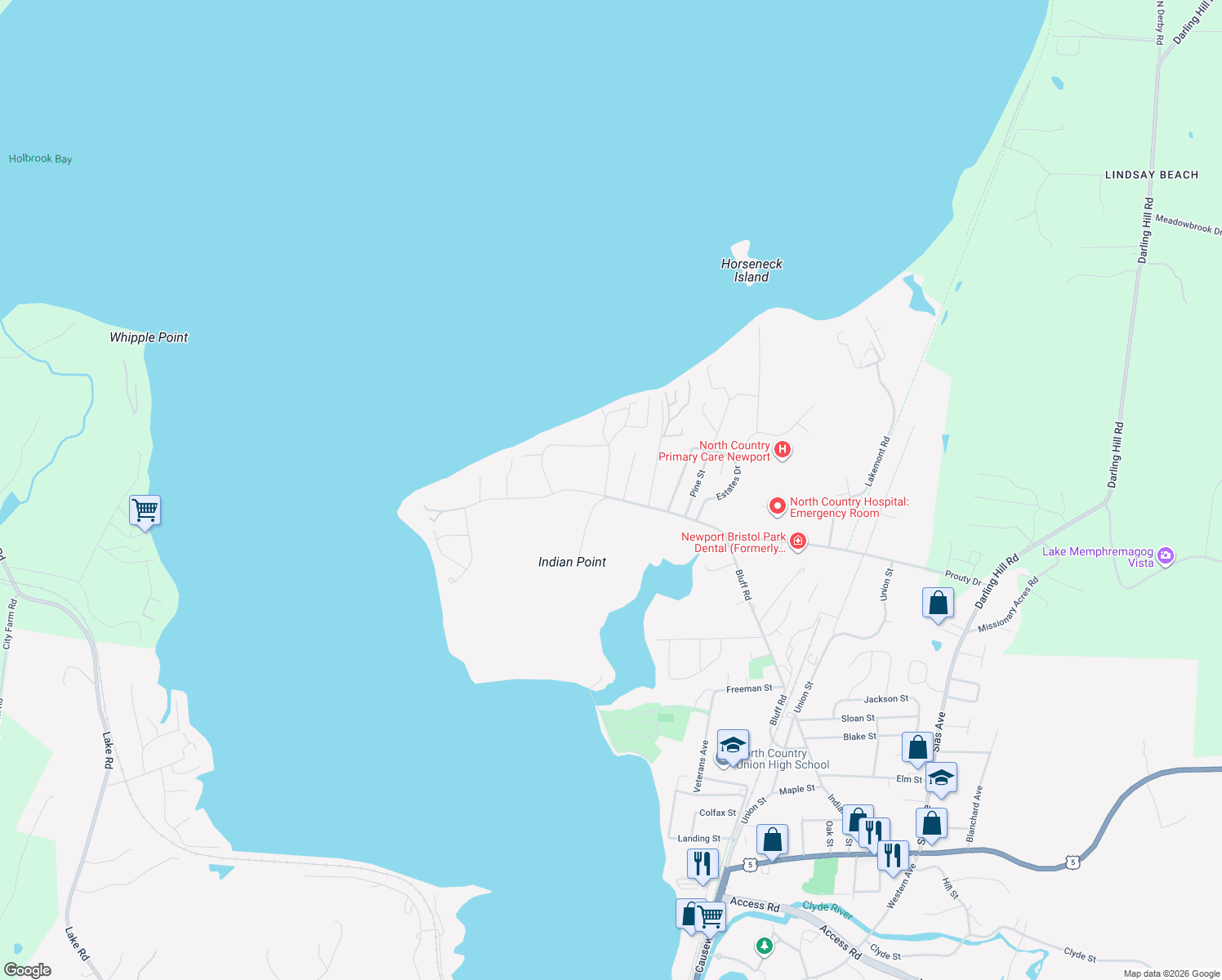 map of restaurants, bars, coffee shops, grocery stores, and more near 916 Bluff Rd in Newport