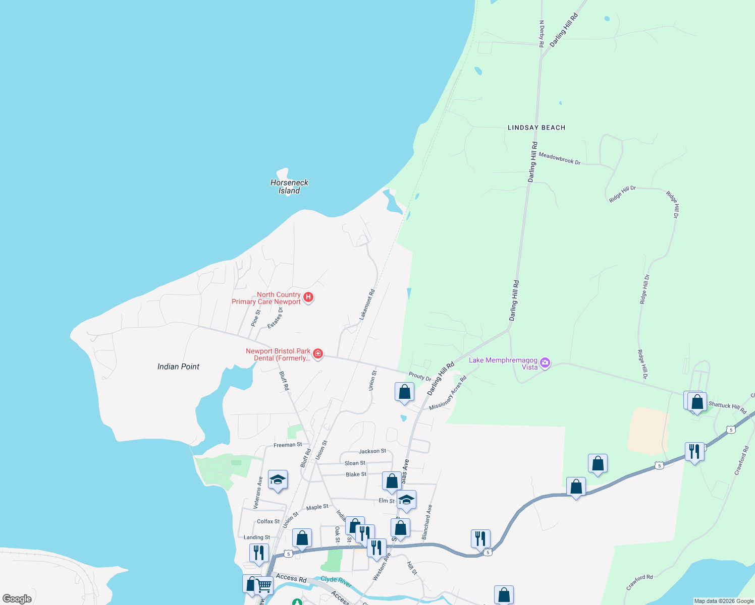 map of restaurants, bars, coffee shops, grocery stores, and more near 265 Saint Laurent Street in Newport