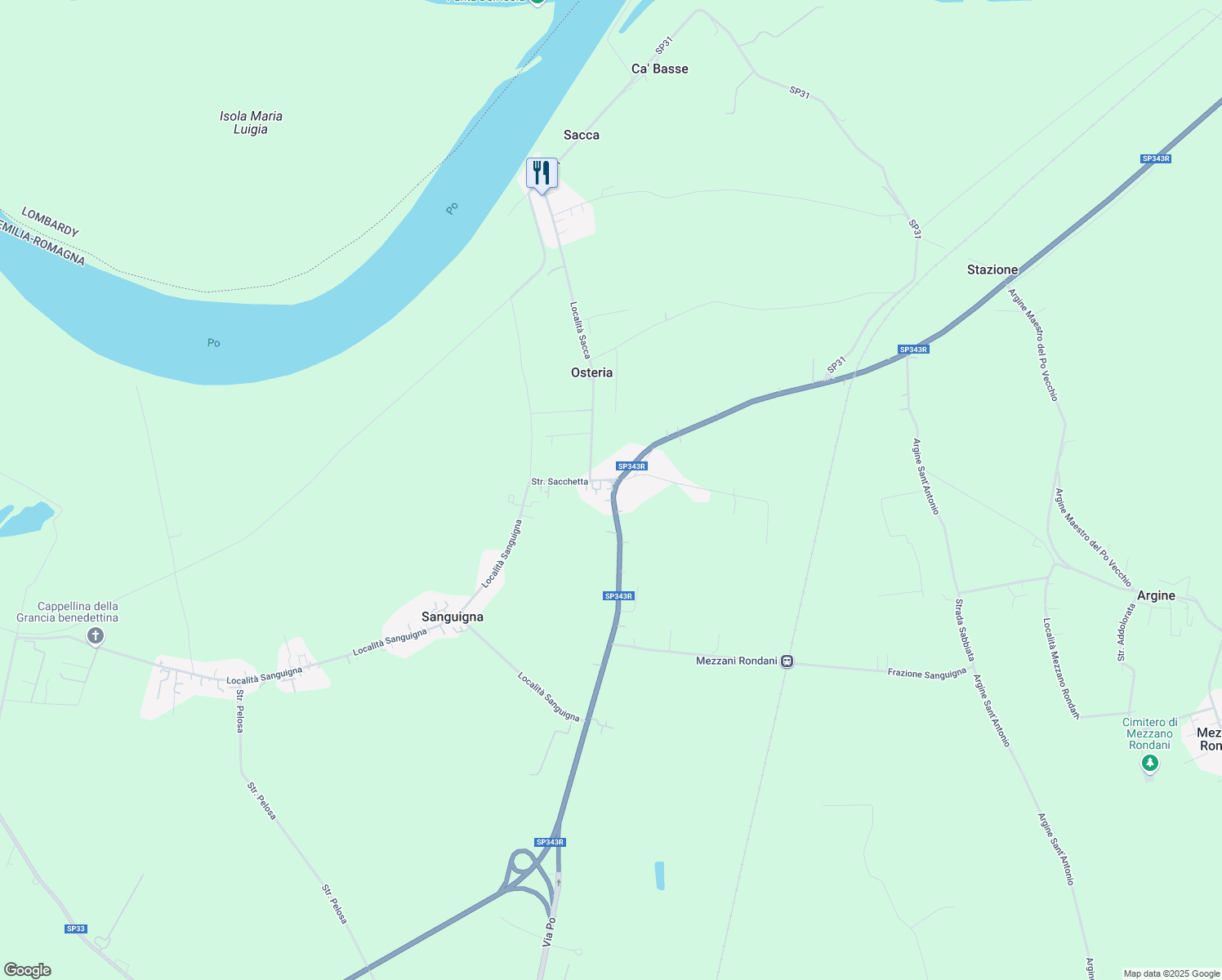 map of restaurants, bars, coffee shops, grocery stores, and more near 89 Località Sacca in Osteria