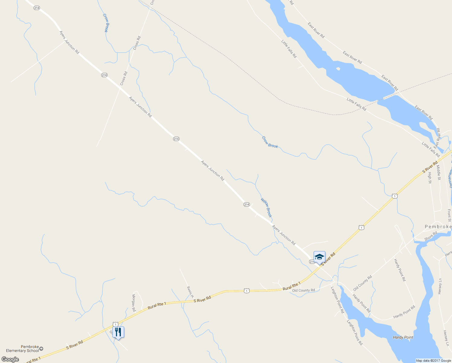 map of restaurants, bars, coffee shops, grocery stores, and more near 217 Ayers Junction Road in Pembroke