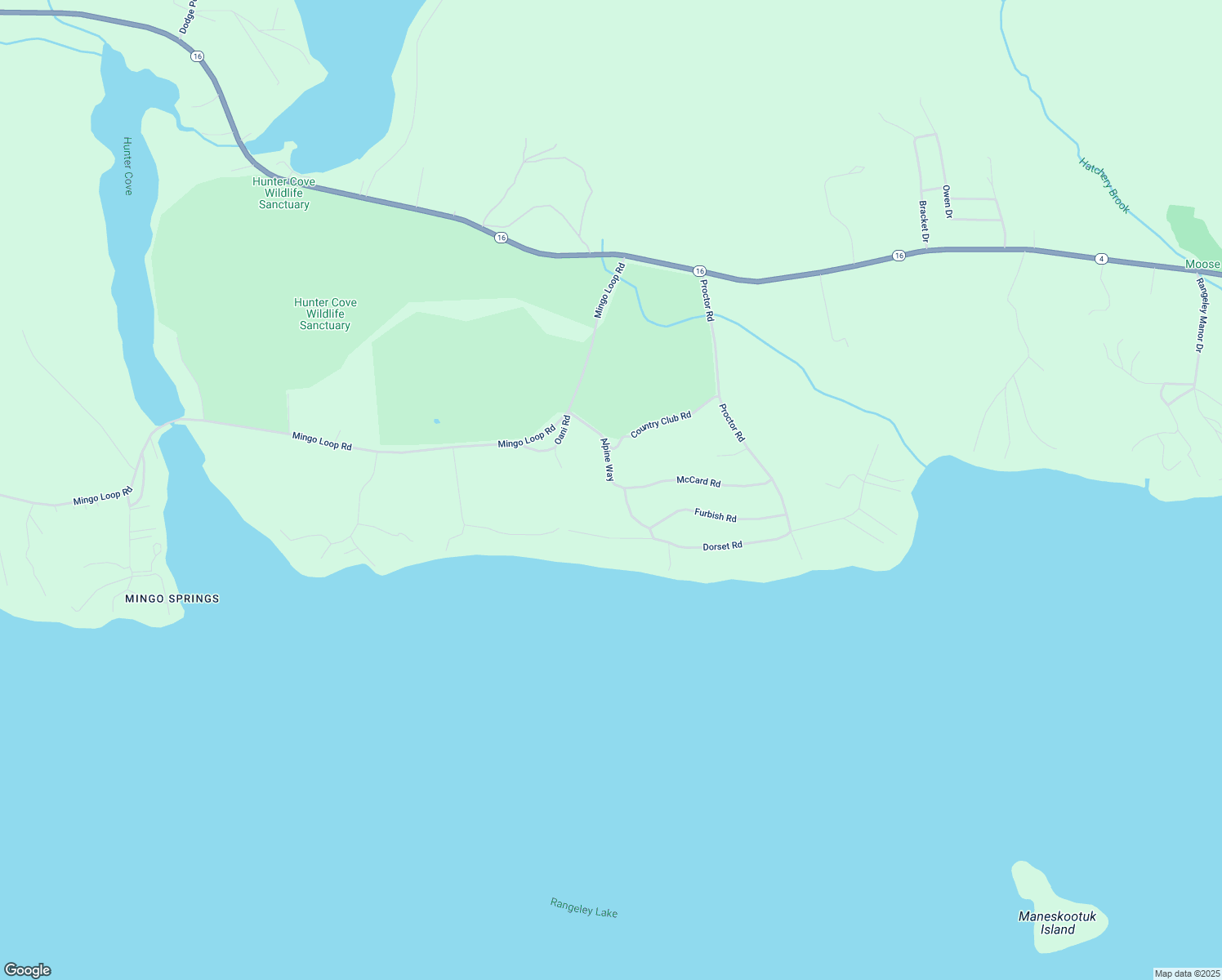 map of restaurants, bars, coffee shops, grocery stores, and more near 51 Alpine Way in Rangeley