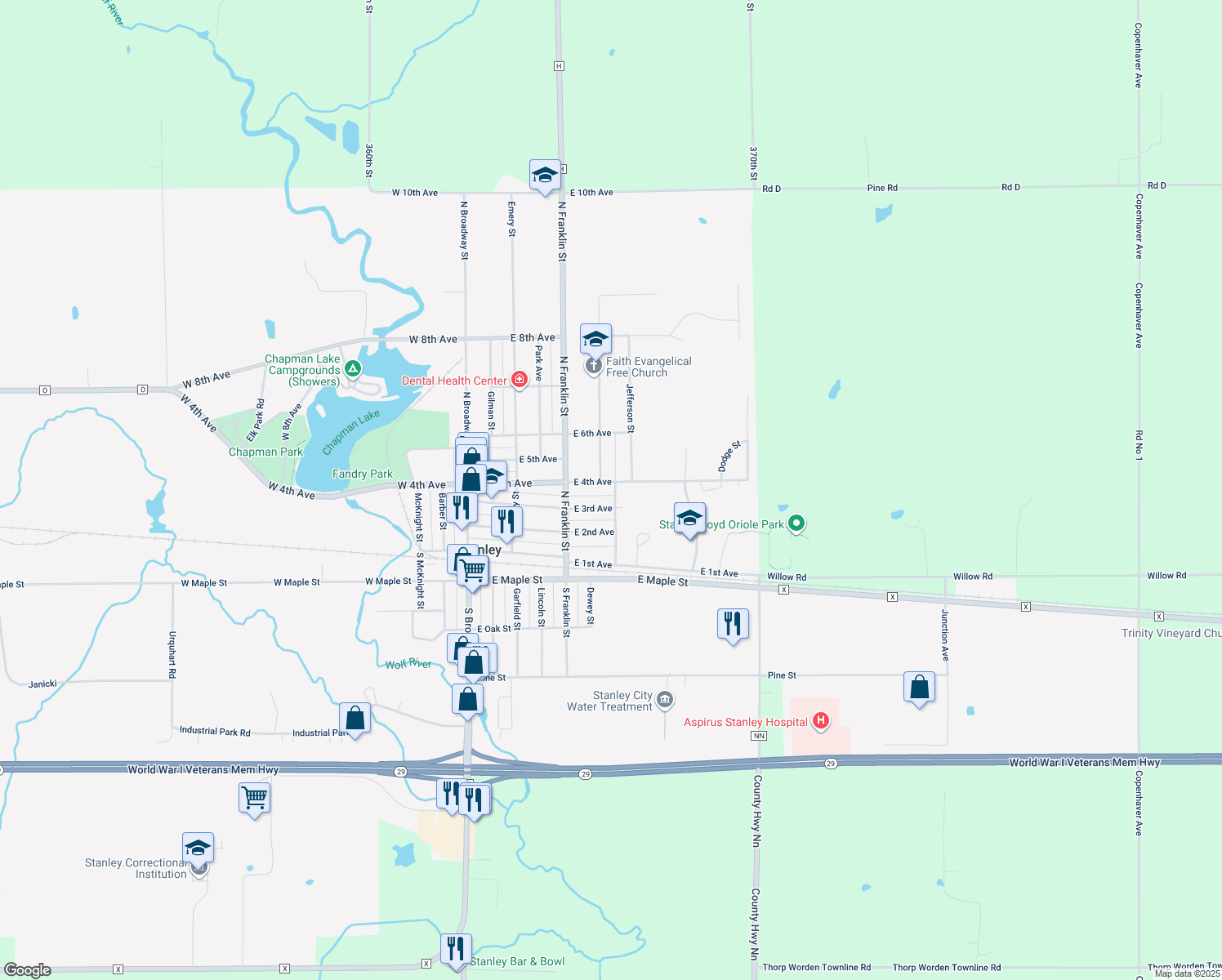 map of restaurants, bars, coffee shops, grocery stores, and more near 340 East 4th Avenue in Stanley