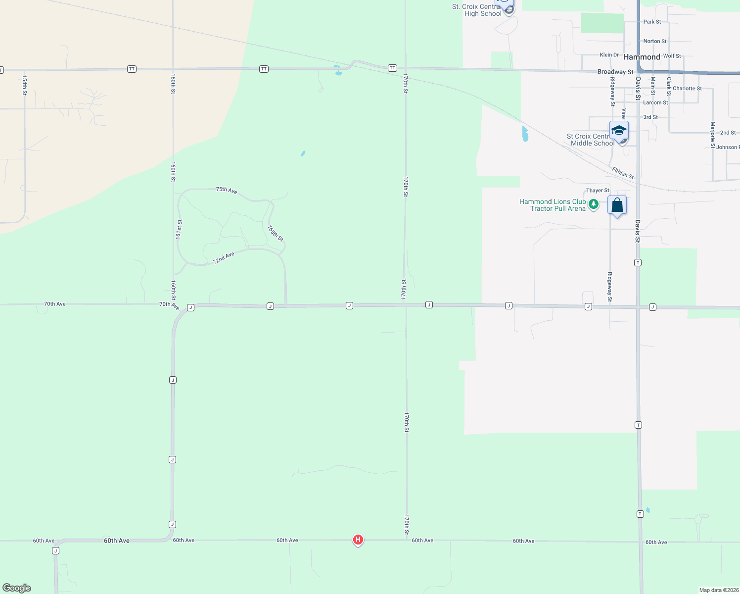 map of restaurants, bars, coffee shops, grocery stores, and more near 1686 County Road J in Hammond