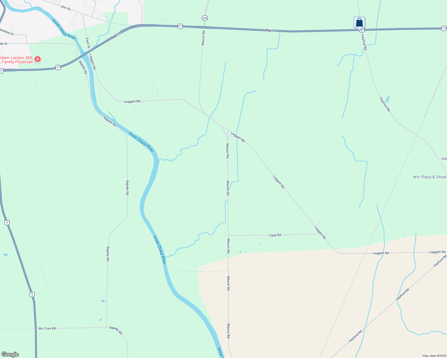 map of restaurants, bars, coffee shops, grocery stores, and more near 359 Mason Rd in Champlain