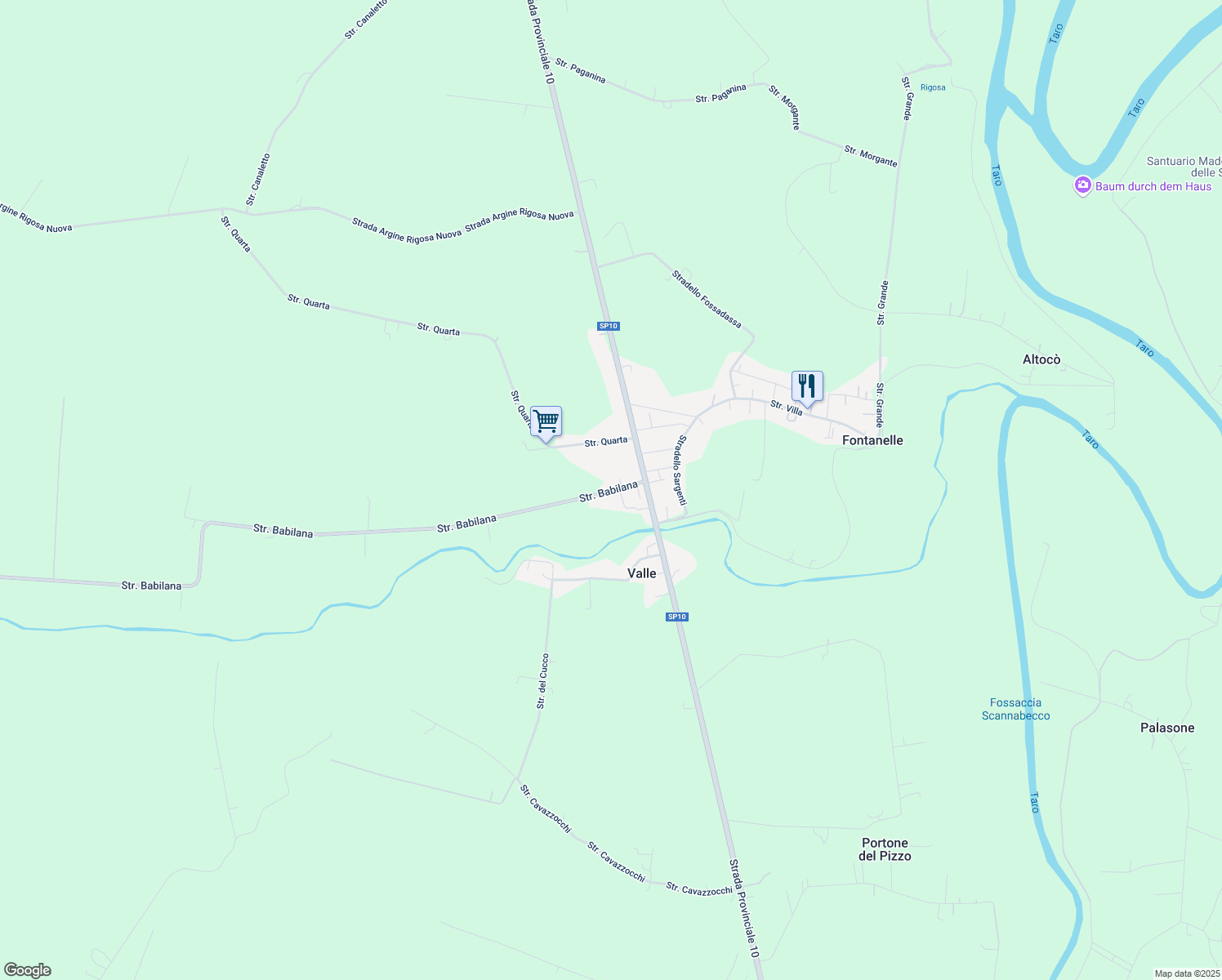 map of restaurants, bars, coffee shops, grocery stores, and more near 9 Strada Babilana in Fontanelle