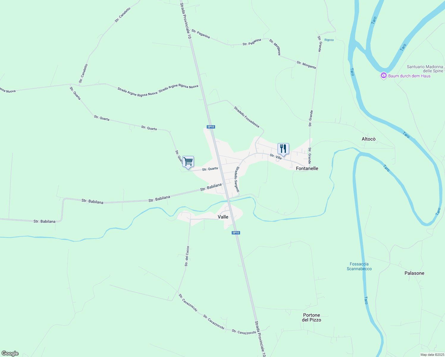 map of restaurants, bars, coffee shops, grocery stores, and more near Strada Provinciale 10 in Fontanelle