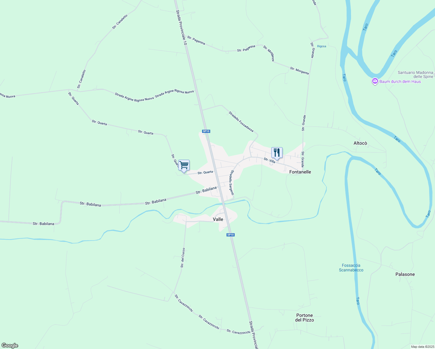 map of restaurants, bars, coffee shops, grocery stores, and more near Strada Provinciale 10 in Fontanelle