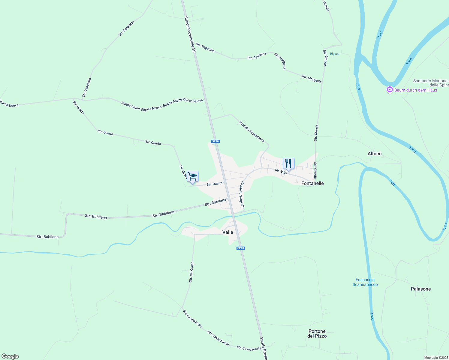 map of restaurants, bars, coffee shops, grocery stores, and more near Strada Provinciale 10 in Fontanelle