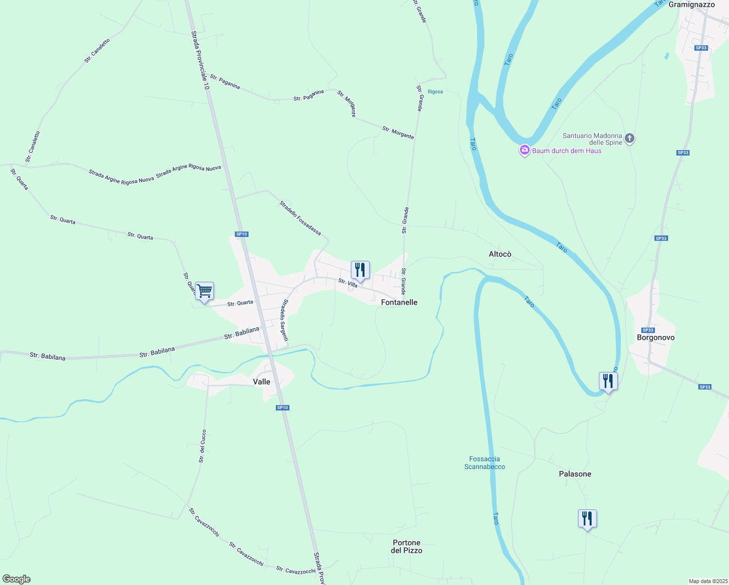 map of restaurants, bars, coffee shops, grocery stores, and more near 2 Stradello Villa in Fontanelle