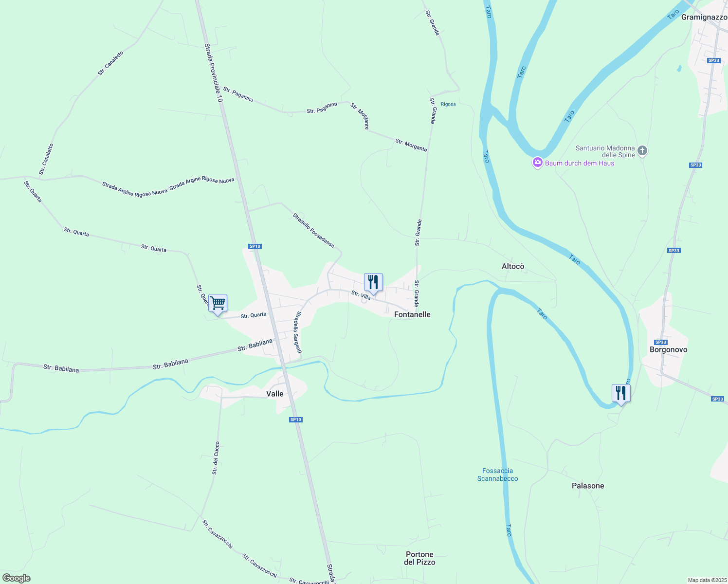 map of restaurants, bars, coffee shops, grocery stores, and more near 27B Stradello Villa in Fontanelle