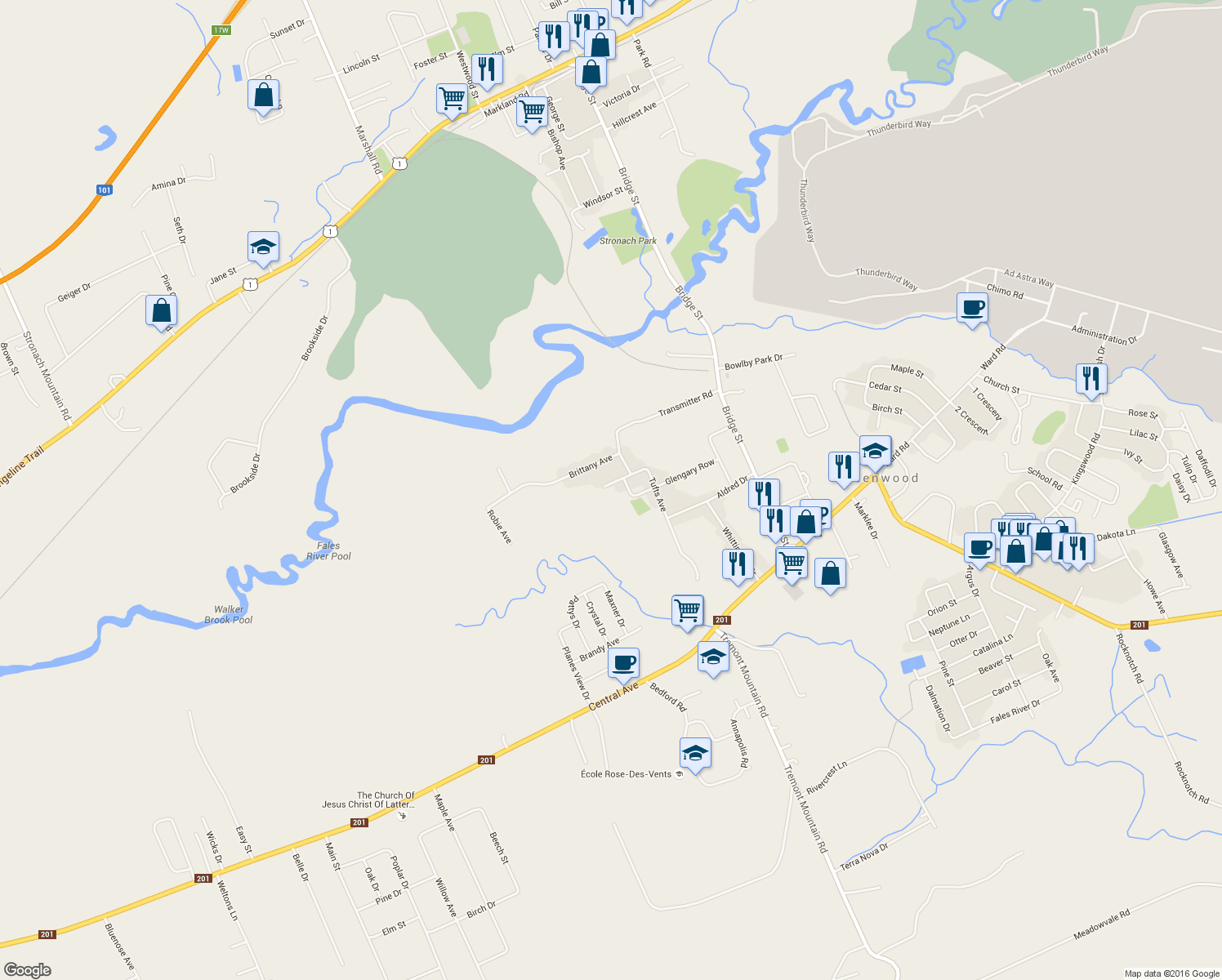 map of restaurants, bars, coffee shops, grocery stores, and more near 1155 Tufts Avenue in Kingston