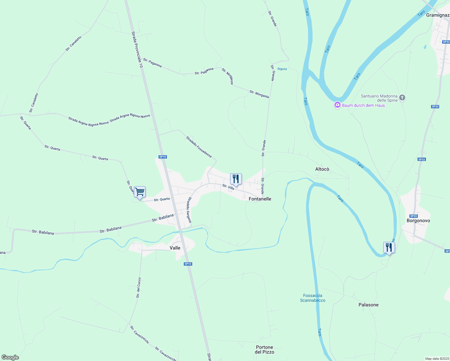 map of restaurants, bars, coffee shops, grocery stores, and more near 27B Stradello Villa in Fontanelle