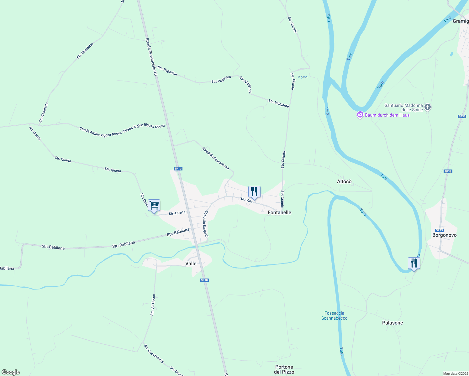 map of restaurants, bars, coffee shops, grocery stores, and more near 26 Stradello Villa in Fontanelle