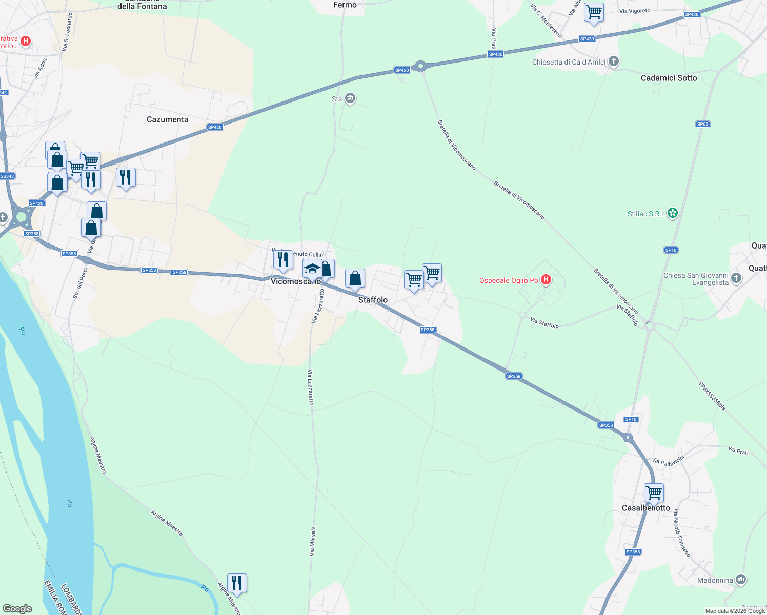 map of restaurants, bars, coffee shops, grocery stores, and more near 209 Via Alessandro Manzoni in Vicomoscano