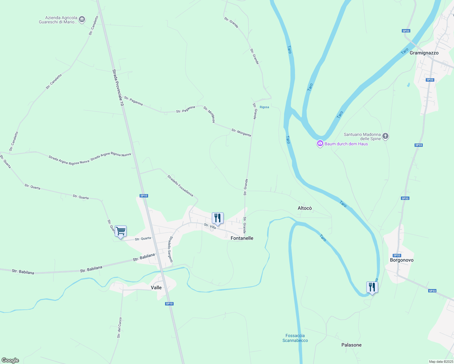 map of restaurants, bars, coffee shops, grocery stores, and more near 1 Strada Salicelli in Provincia di Parma