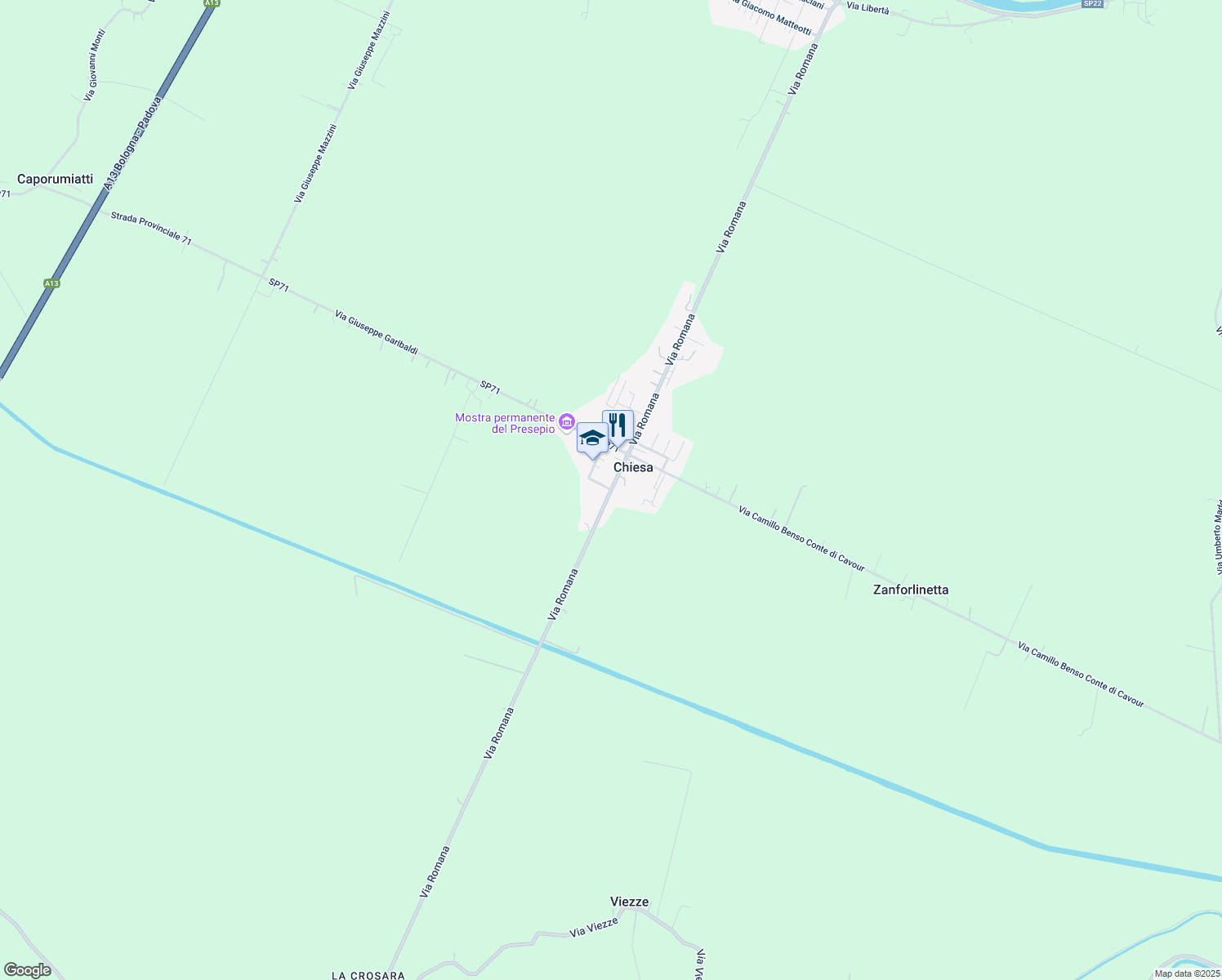 map of restaurants, bars, coffee shops, grocery stores, and more near 22141 Via Romana in Chiesa