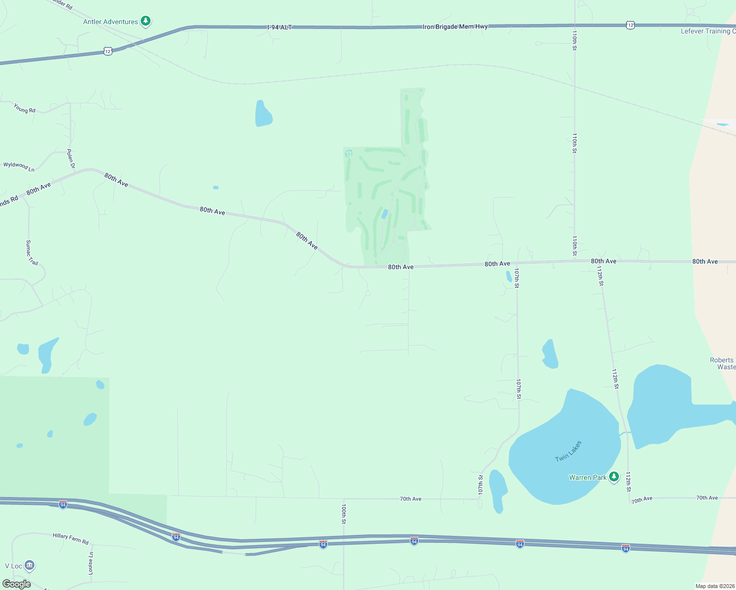 map of restaurants, bars, coffee shops, grocery stores, and more near 1015 80th Ave in Roberts
