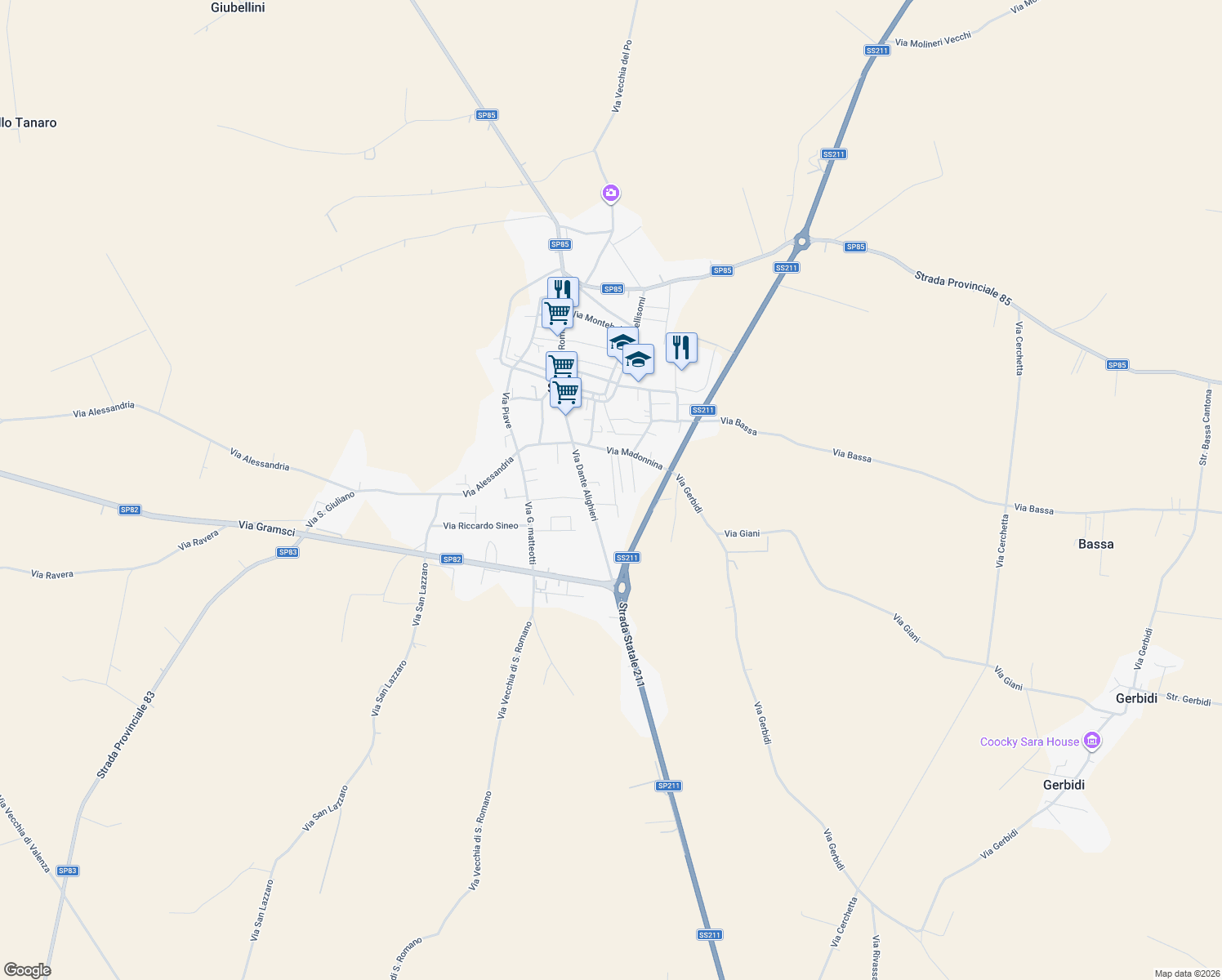 map of restaurants, bars, coffee shops, grocery stores, and more near 9 Via Alcide de Gasperi in Sale